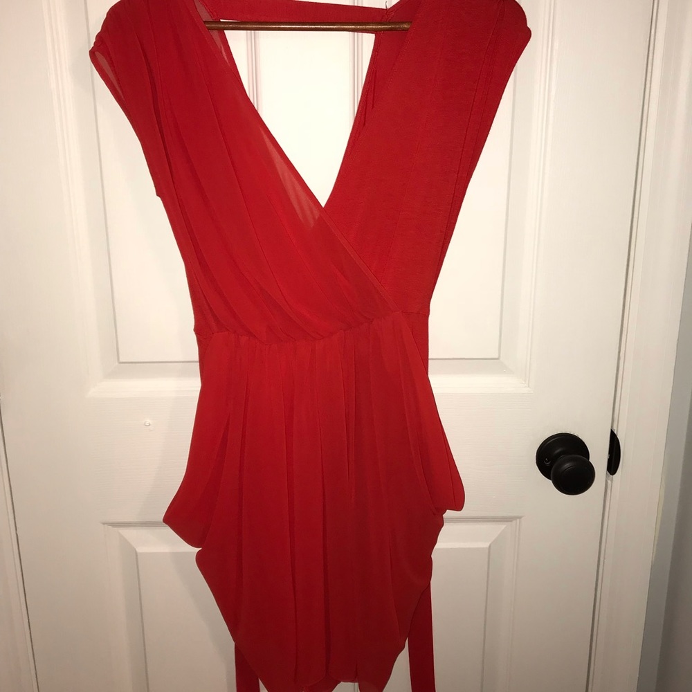 Bebe Red Mini Dress (sheer& cotton) with belt. XS.